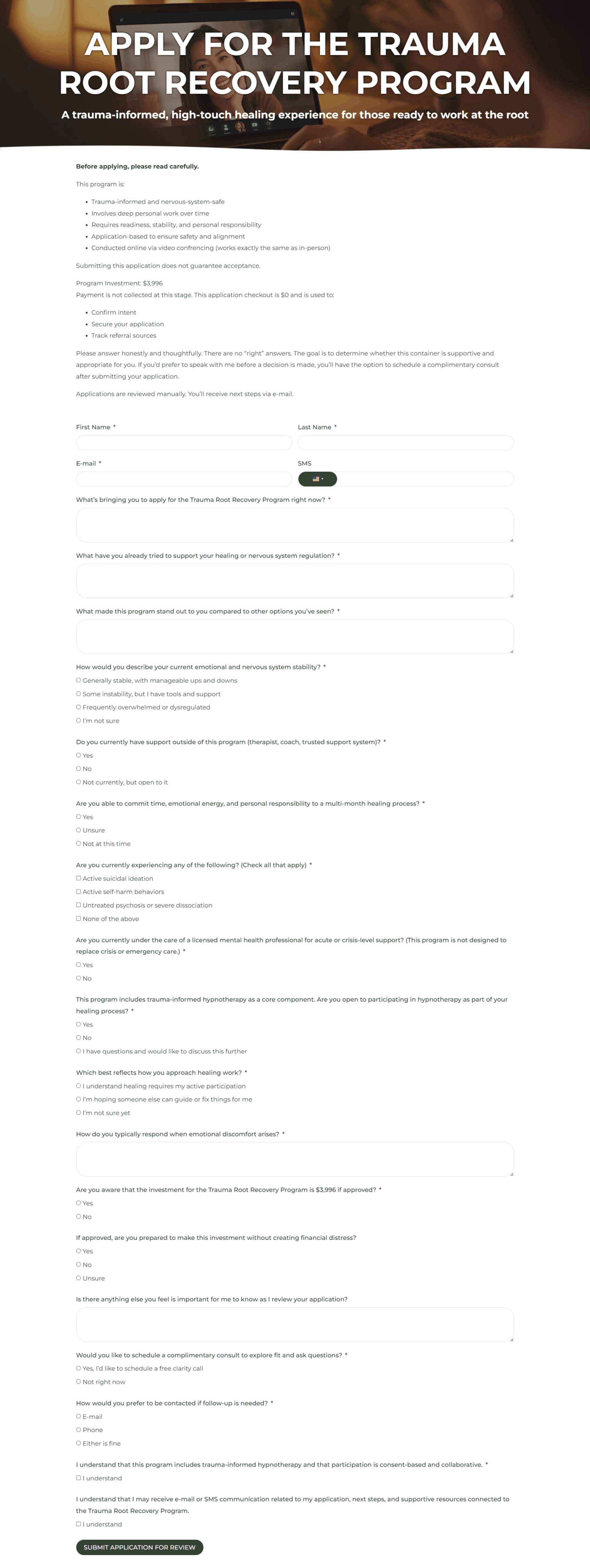 Trauma Root Recovery Program Order Form